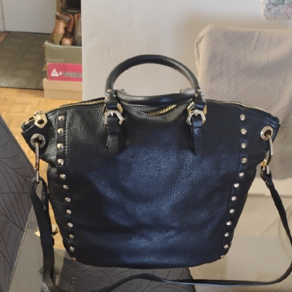 orYANY Black Leather Shoulder Bag with Gold Accents